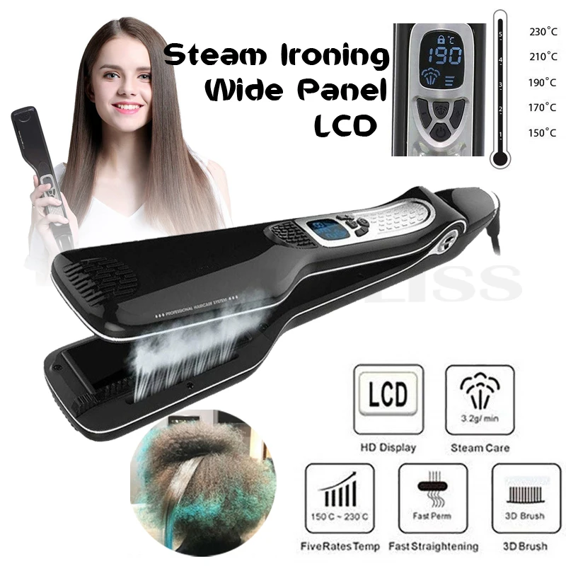 

Professional Steam Hair Straightener Brushes Flat Iron Professional Ceramic Tourmaline Steampod Hot Hair Comb Straightening