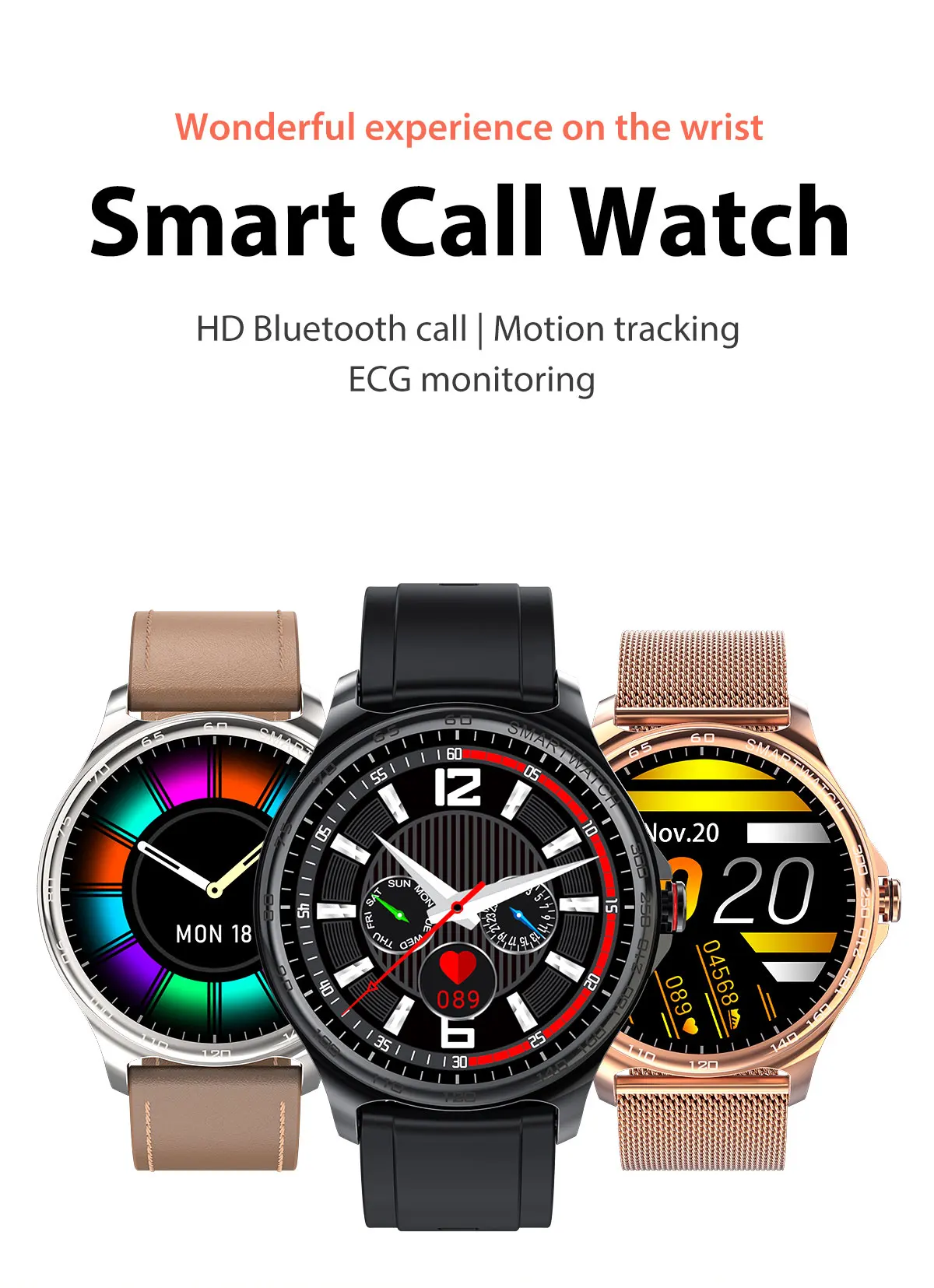 R26 Bluetooth 5.0 hands-free call ECG heart rate blood pressure oxygen music playback waterproof fashion watch for Android IOS
R26 Bluetooth 5.0 hands-free call ECG heart rate blood pressure oxygen music playback waterproof fashion watch for Android IOS