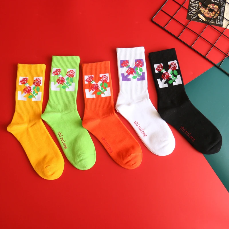 

Street Fashion Cotton Adult Crew Socks Blooming Rose In Full Bloom Colorful Roses Flower Directions Arrow North South East West