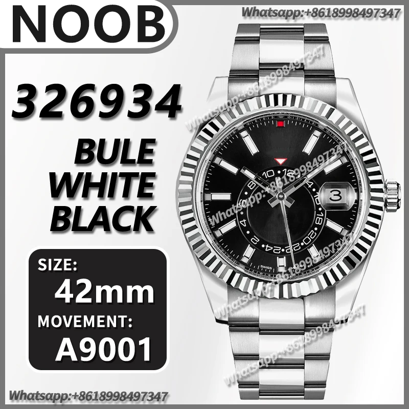 

Men's Mechanical Watch 42MM Sky-Dweller 326934 Noob 1:1 Best Edition Blue/Black/White Dial SS Bracelet A23J Clone 9001 movement