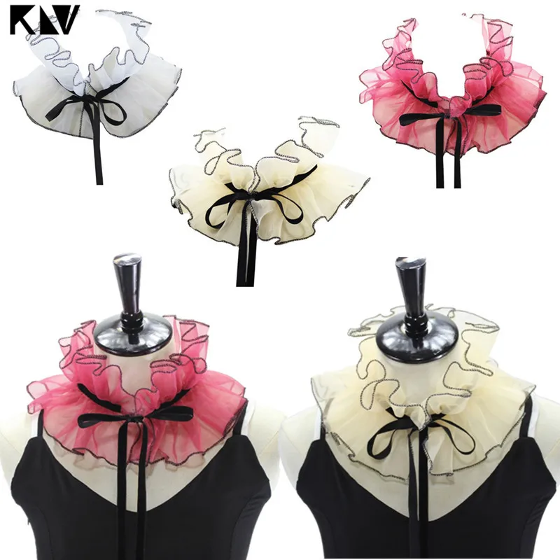 KLV Victorian Vintage Organza Agaric Ruffles Stand Fake Collar Steampunk Stage Cosplay Costume Neck Ruff with Ribbon Bowknot 
KLV Victorian Vintage Organza Agaric Ruffles Stand Fake Collar Steampunk Stage Cosplay Costume Neck Ruff with Ribbon Bowknot