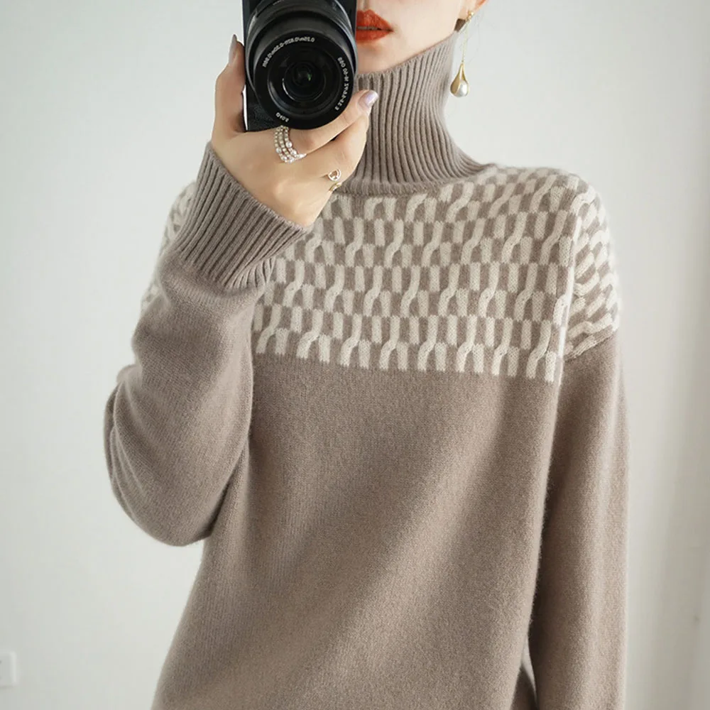Korean Japanese Style Women Casual Loose Sweater Color Block Turtleneck Long Sleeve Leisure Pullover Knitted Tops Base Simple
Korean Japanese Style Women Casual Loose Sweater Color Block Turtleneck Long Sleeve Leisure Pullover Knitted Tops Base Simple