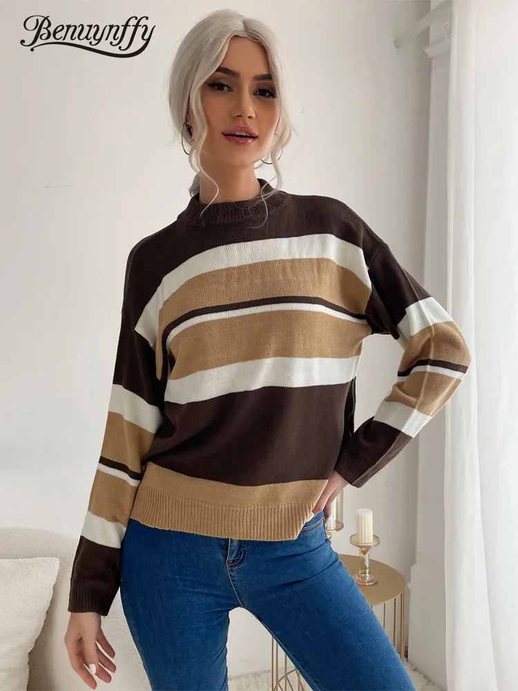 Benuynffy Mock Neck Colorblock Drop Shoulder Sweaters Women Fashion Loose Long Sleeve Knitted Pullover Female Autumn Winter Tops
Benuynffy Mock Neck Colorblock Drop Shoulder Sweaters Women Fashion Loose Long Sleeve Knitted Pullover Female Autumn Winter Tops