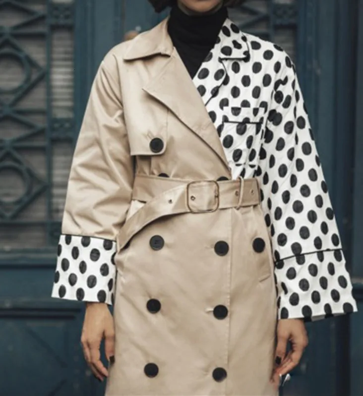 Loose Fit Windbreaker Fashion Tide Spring Autumn 2021 Women Khaki Dot Print Split Trench New Lapel Long Sleeve 
Loose Fit Windbreaker Fashion Tide Spring Autumn 2021 Women Khaki Dot Print Split Trench New Lapel Long Sleeve