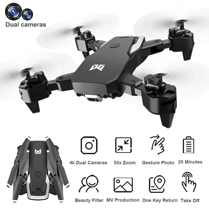Kk6 складной мини Дрон с двойной камерой 4k 1080p Wifi Fpv Квадрокоптер Hd видео передача 20