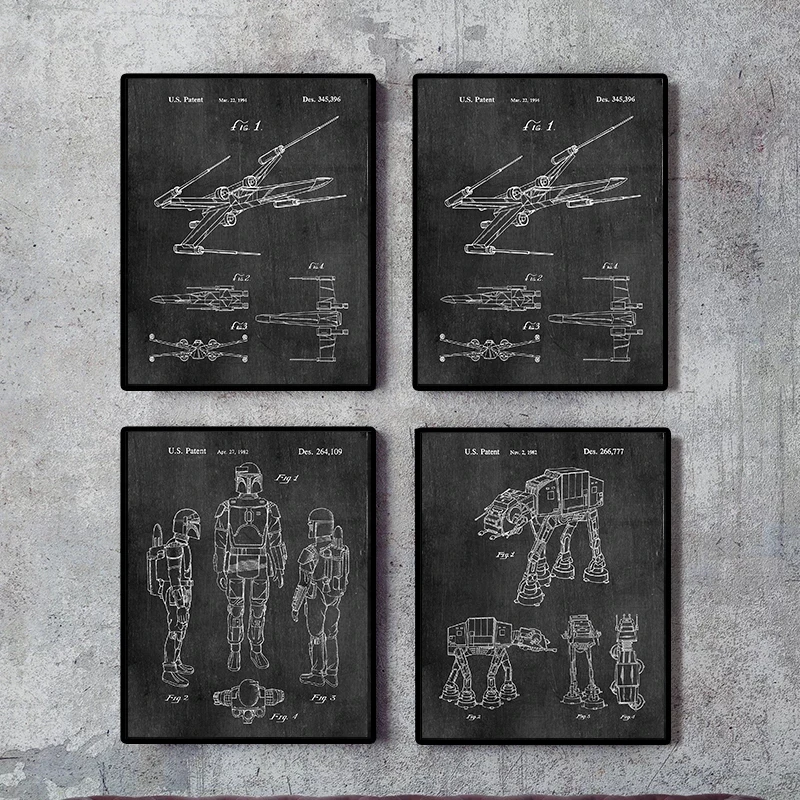 Картина на холсте Звездные войны Ретро Схема космического корабля плакат