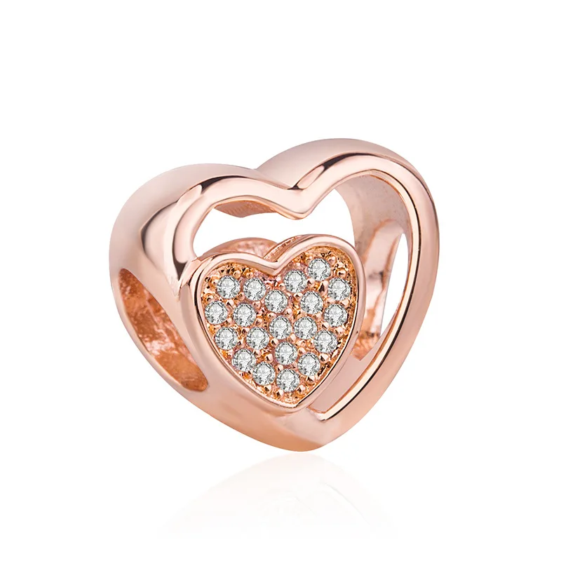 Genuine 925 Sterling Silver Bead Charm Rose Gold Openwork Joined Together Love Heart With Crystal Beads Fit fashion Bracelet &
Genuine 925 Sterling Silver Bead Charm Rose Gold Openwork Joined Together Love Heart With Crystal Beads Fit fashion Bracelet &