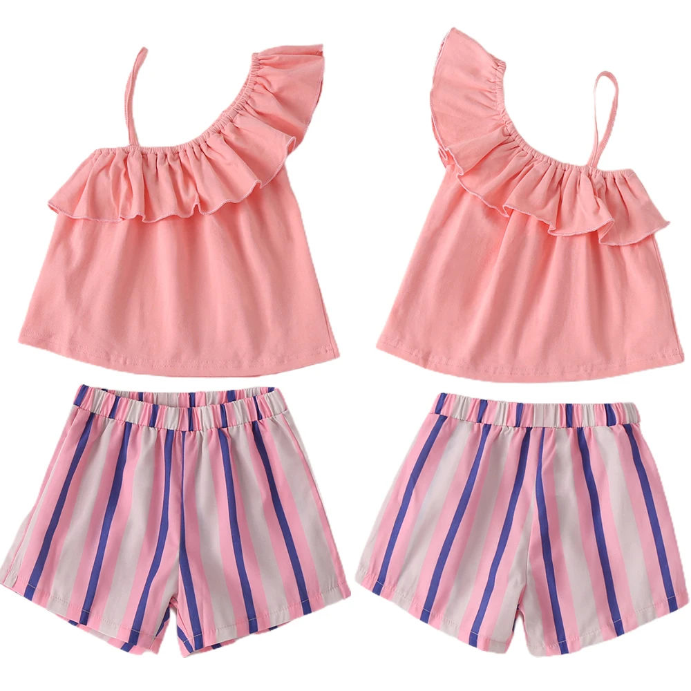 Kids Girls Ruffer Suspender Top Two-piece Suits Summer Stripe Shorts Causal Set
Kids Girls Ruffer Suspender Top Two-piece Suits Summer Stripe Shorts Causal Set
