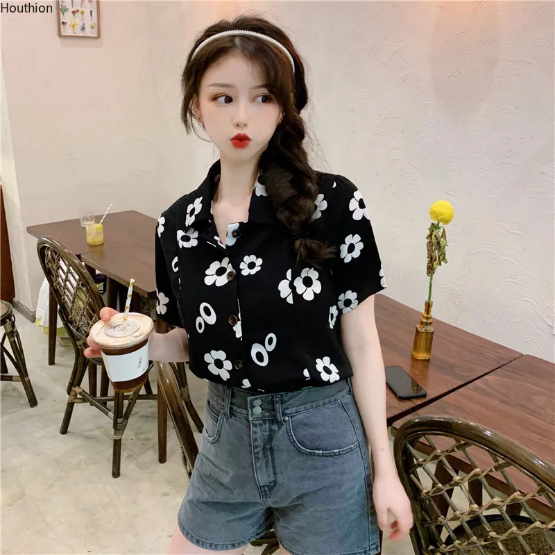 Houthion Chiffon Slim Women's Blouses New Casual Blouse Short Sleeve Top Fashion Flowers Buttons Polo Shirt Summer
Houthion Chiffon Slim Women's Blouses New Casual Blouse Short Sleeve Top Fashion Flowers Buttons Polo Shirt Summer