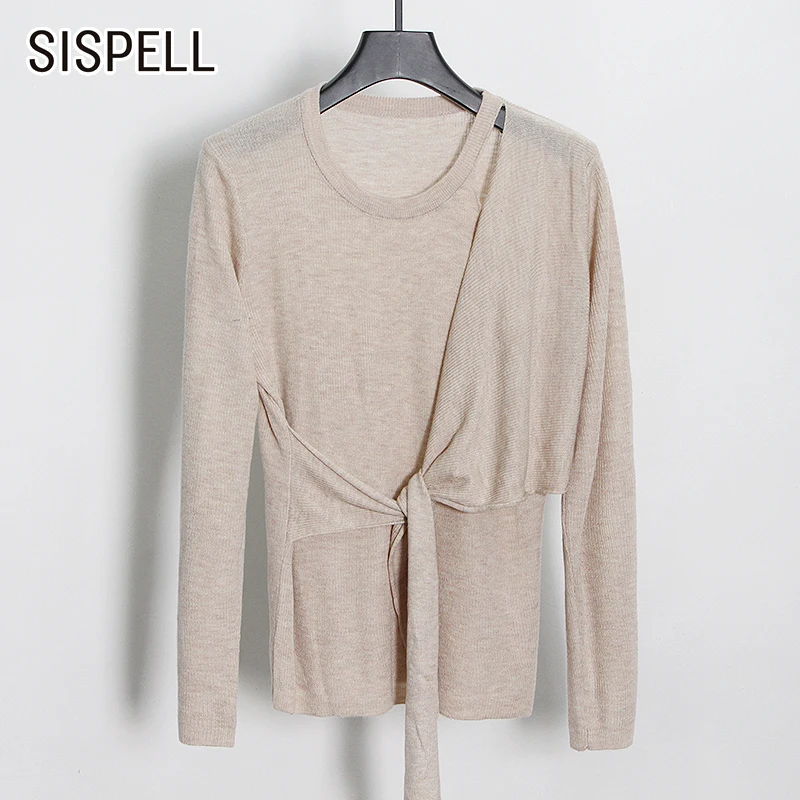 Женская футболка с бантом SISPELL, однотонная повседневная трикотажная футболка с круглым вырезом и длинным рукавом, с высокой талией, 2021 
Женская футболка с бантом SISPELL, однотонная повседневная трикотажная футболка с круглым вырезом и длинным рукавом, с высокой талией, 2021