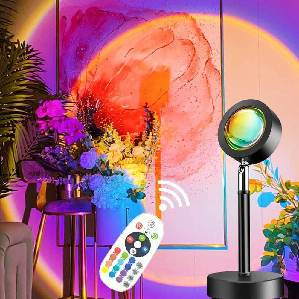 

Sunset Projection Night Lights Live Broadcast Background Like Galaxy Projector Atmosphere Rainbow Lamp Decoration for Bedroom.