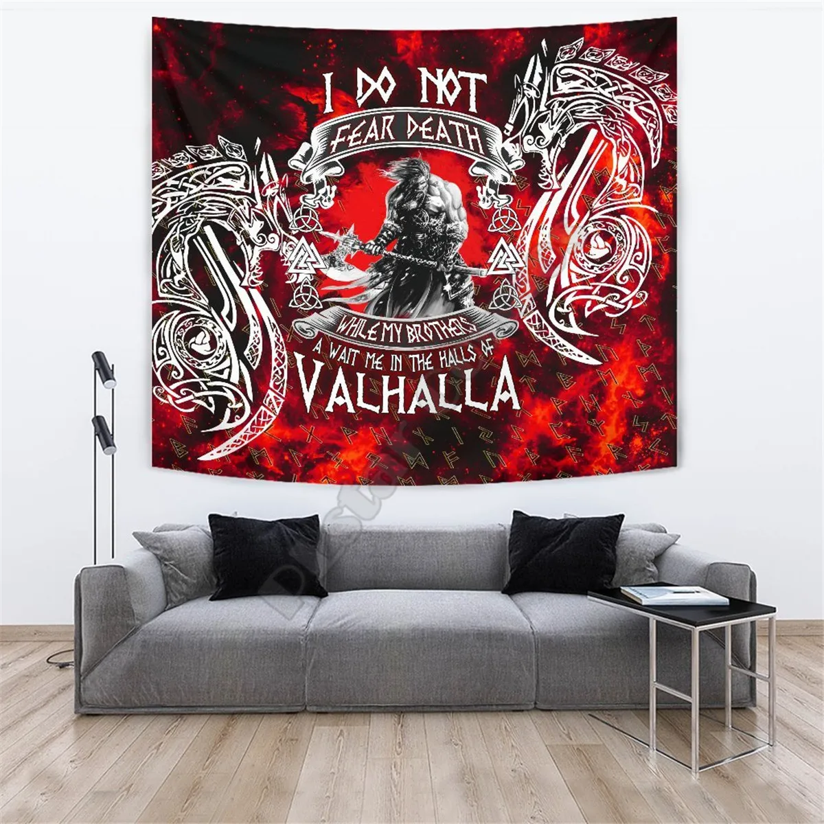 

Viking Style Tapestry My Brothers Await of Valhalla 3D Printed Wall Tapestry Rectangular Home Decor Wall Hanging Home Decoration