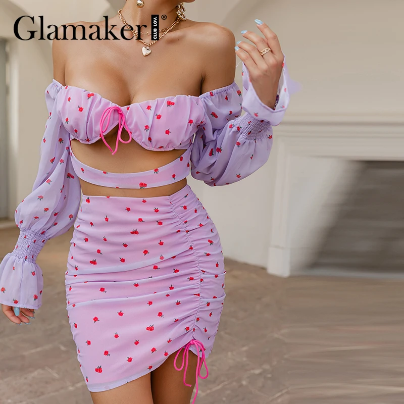 Glamaker Chiffon florals printed backless women 2 piece suits Puff sleeve slim cropped top and skirts Bodycon mini sexy dress
Glamaker Chiffon florals printed backless women 2 piece suits Puff sleeve slim cropped top and skirts Bodycon mini sexy dress