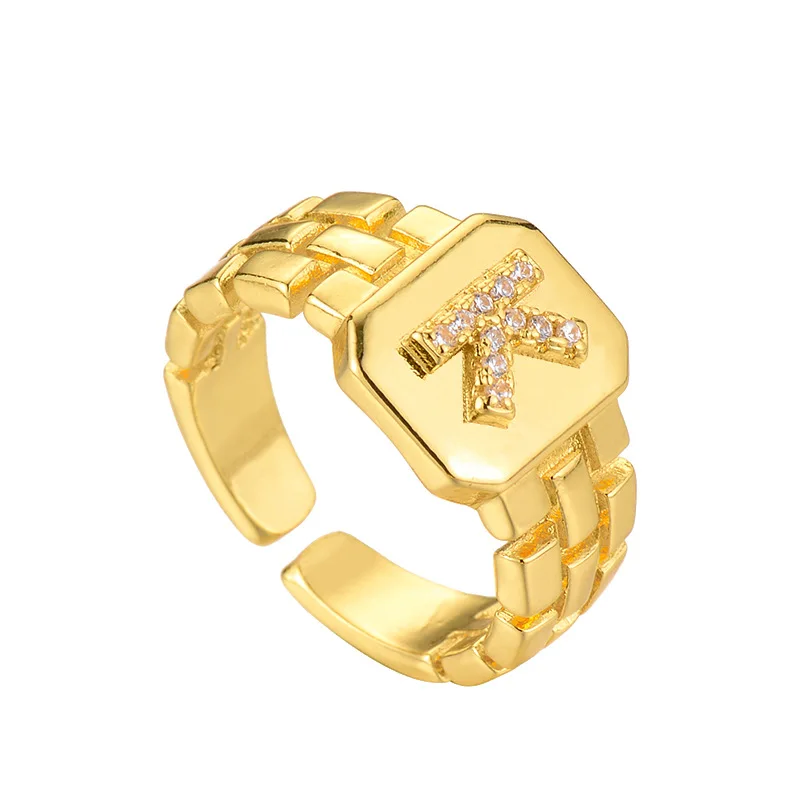Hot Sale Fashion Gold Initial Ring Open Design Adjustable Watchband Chain A-Z Letters Zircon Rings For Women New Year's Gift 
Hot Sale Fashion Gold Initial Ring Open Design Adjustable Watchband Chain A-Z Letters Zircon Rings For Women New Year's Gift