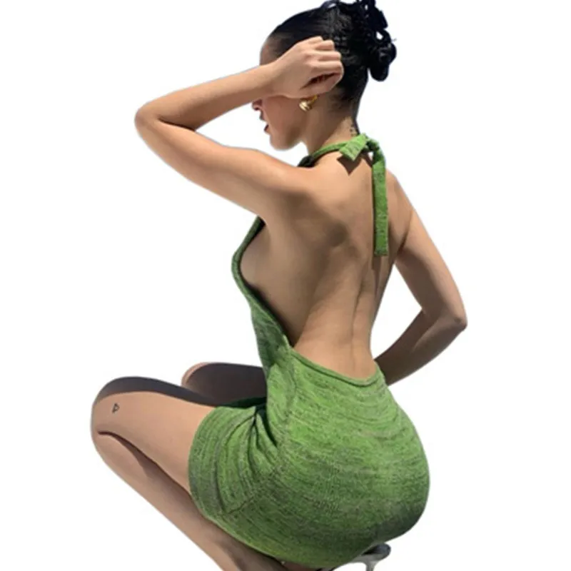 Sexy Halter Knitted Summer Women Dress Backless Bodycon Beach Mini Dress Fashion Party Slim Club Vestidos 2021
Sexy Halter Knitted Summer Women Dress Backless Bodycon Beach Mini Dress Fashion Party Slim Club Vestidos 2021