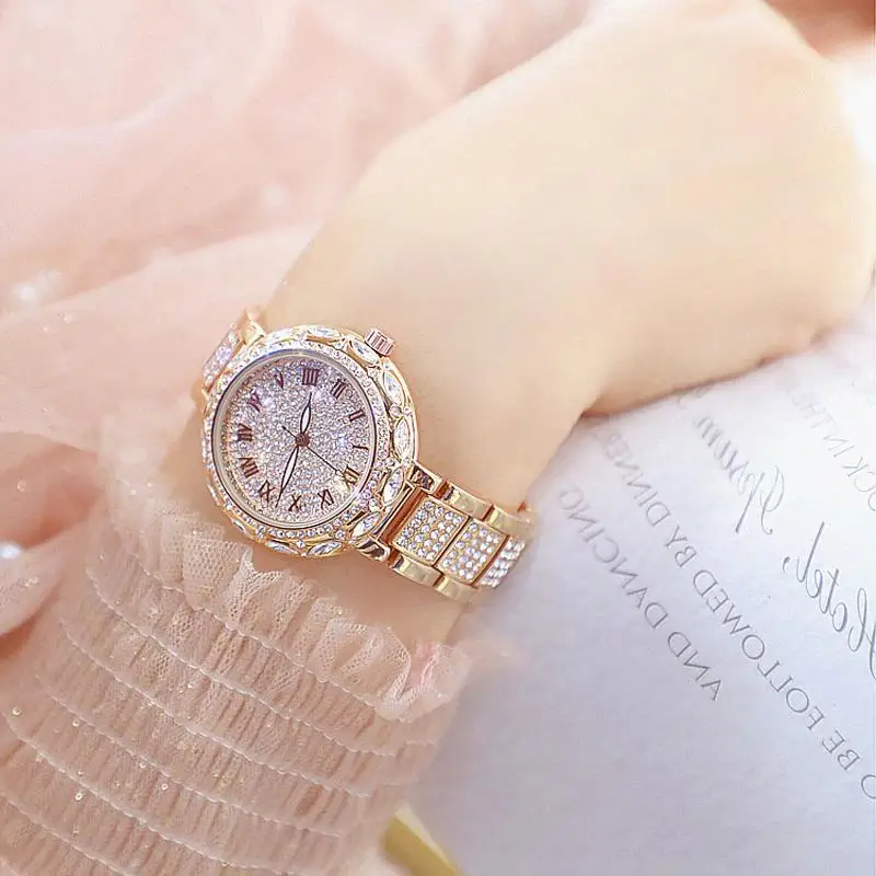 Женские кварцевые часы с кристаллами из нержавеющей стали