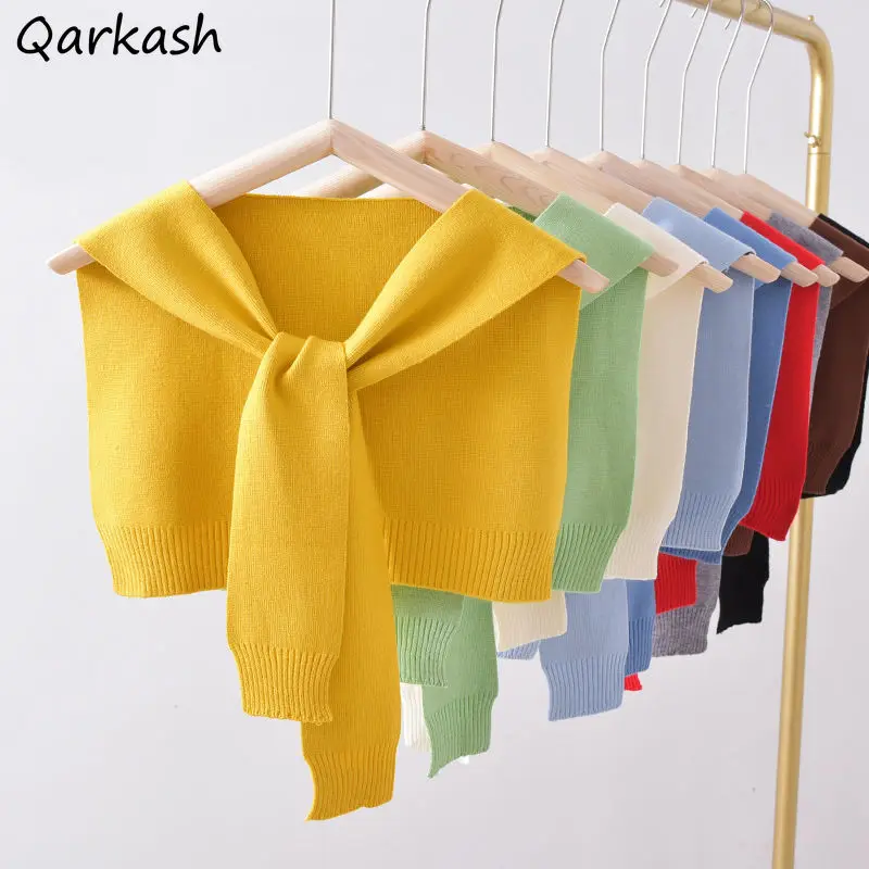 

Women Shrugs Spring Autumn Knitwear Front Tie Up Solid All-match Casual Cropped Tops Cover Shawls Wrap Top Scarf Cape Bolero New
