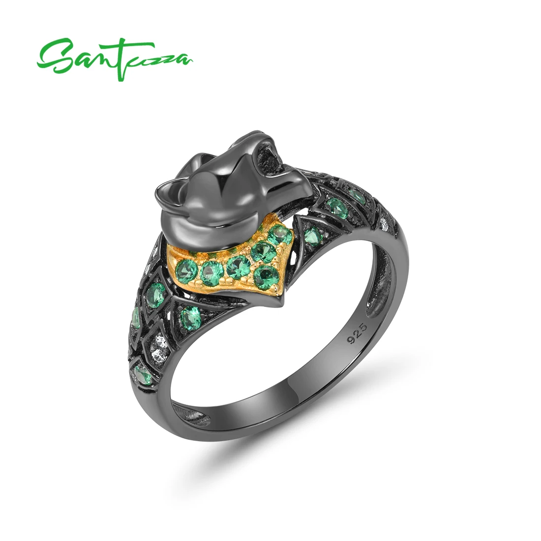 SANTUZZA 925 Sterling Silver Ring For Women Green Spinel White CZ Black Plating Leopard Rings Panther Wild Animal Fine Jewelry
SANTUZZA 925 Sterling Silver Ring For Women Green Spinel White CZ Black Plating Leopard Rings Panther Wild Animal Fine Jewelry