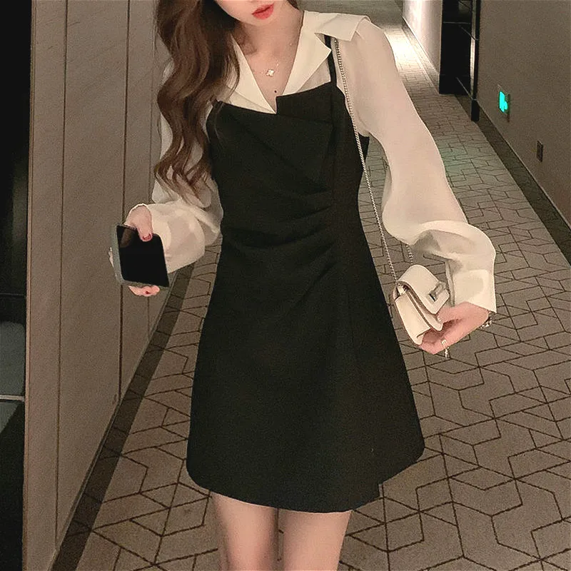 Korean 2021 Summer Elegant Dress Women Casual Patchwork Long SleeveOffice Lady Dress Female Irregular Slim Black One Piece Dress
Korean 2021 Summer Elegant Dress Women Casual Patchwork Long SleeveOffice Lady Dress Female Irregular Slim Black One Piece Dress