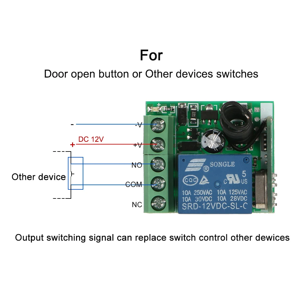 Smart Home 433Mhz DC 12V Wireless Remote Switch Relay Receiver Transmitter Switch Module and RF Transmitter Remote Control
Smart Home 433Mhz DC 12V Wireless Remote Switch Relay Receiver Transmitter Switch Module and RF Transmitter Remote Control