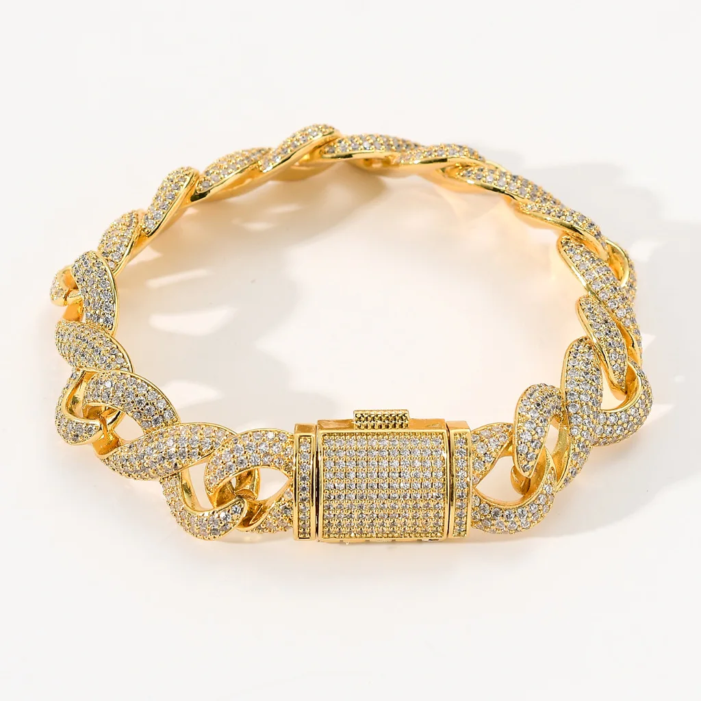 Hip Hop 15MM Heavy Cuban Iced Out Box Buckle Copper 5A+Cubic Zirconia Stone 14K Real Gold Plating Chain Bracelet for Men Jewelry
Hip Hop 15MM Heavy Cuban Iced Out Box Buckle Copper 5A+Cubic Zirconia Stone 14K Real Gold Plating Chain Bracelet for Men Jewelry