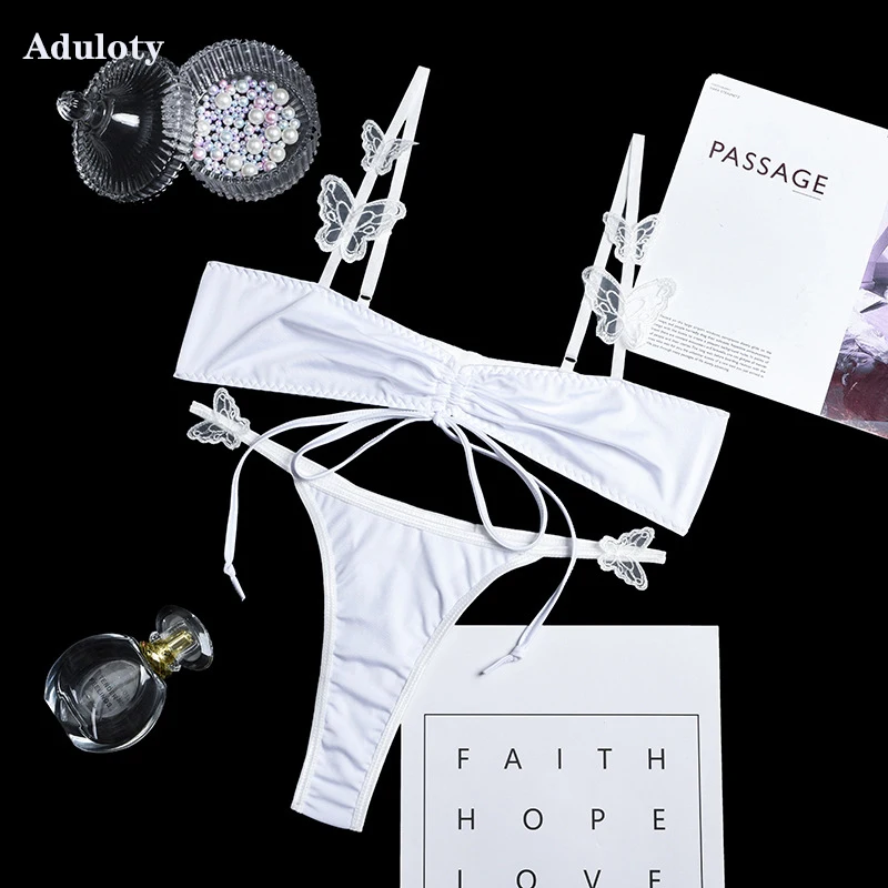 Aduloty Fashion New Women's White Erotic Butterfly Applique Wire Free Bra Thin Lace-Up Underwear Thong Two-Piece Sexy Lingerie 
Aduloty Fashion New Women's White Erotic Butterfly Applique Wire Free Bra Thin Lace-Up Underwear Thong Two-Piece Sexy Lingerie