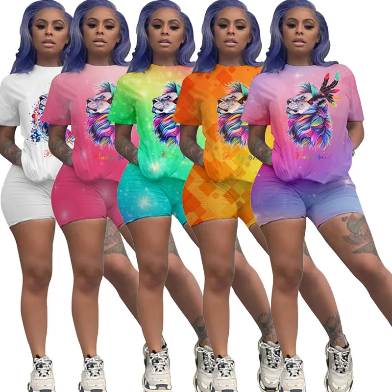 European and American leisure animal printing two sets of fashionable sexy o-neck short sleeve T-shirt and shorts women's suit
European and American leisure animal printing two sets of fashionable sexy o-neck short sleeve T-shirt and shorts women's suit