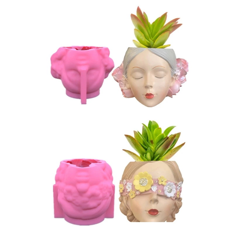 

N58F Women Head 3D Flowerpot Epoxy Resin Mold Candle Concrete Plaster Silicone Mould