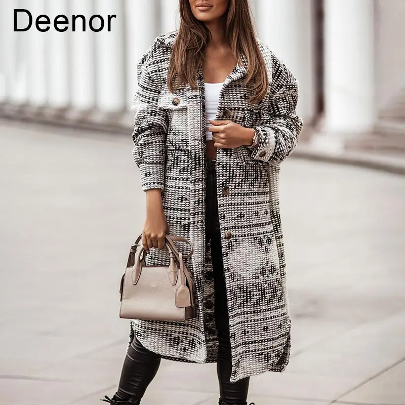 Deenor Women's Coat Autumn Winter Long Casual Print Woolen Coat Cloth Overcoat Retro Female Jacket Ladies Outerwear
Deenor Women's Coat Autumn Winter Long Casual Print Woolen Coat Cloth Overcoat Retro Female Jacket Ladies Outerwear