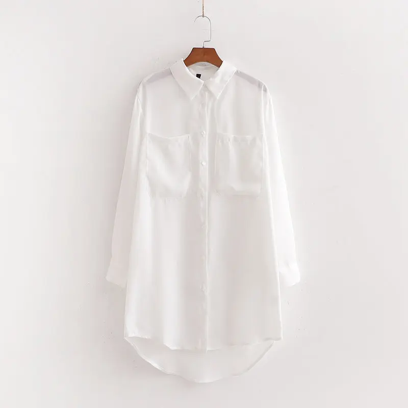 ZA Новая блузка рубашка женские белые длинные атласные топы длинный рукав базовый