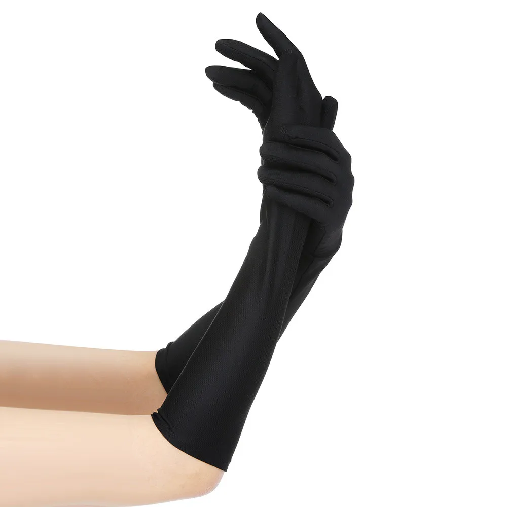 

Women Sexy Gloves Party Long Black White Satin Finger Mittens Fashion Ladies Prom Decorate Guantes Largos Sexy Para Mujer