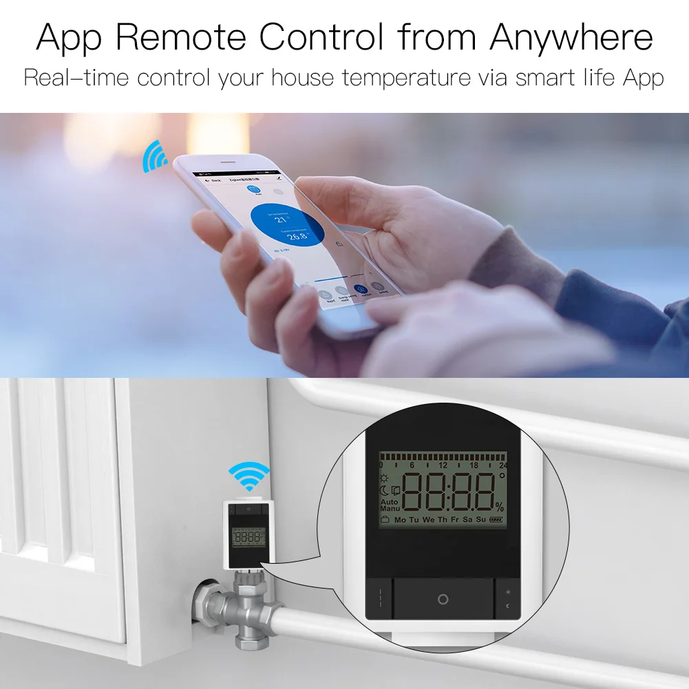 ZigBee 3.0 Thermostatic Radiator Valve Tuya Weekly Programmable Smart Heating Radiator Thermostat Control Voice Control
ZigBee 3.0 Thermostatic Radiator Valve Tuya Weekly Programmable Smart Heating Radiator Thermostat Control Voice Control