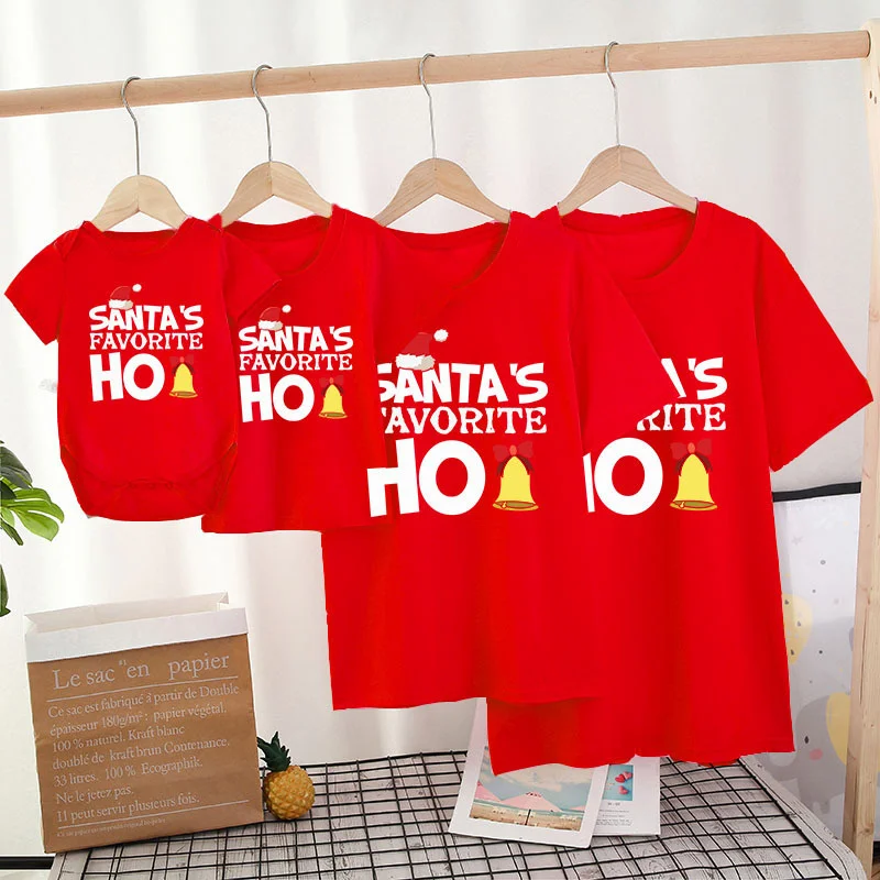 Любимая Рождественская шапка в стиле Хо с буквенным принтом, Рождественская футболка для родителей и детей из хлопка 
Любимая Рождественская шапка в стиле Хо с буквенным принтом, Рождественская футболка для родителей и детей из хлопка