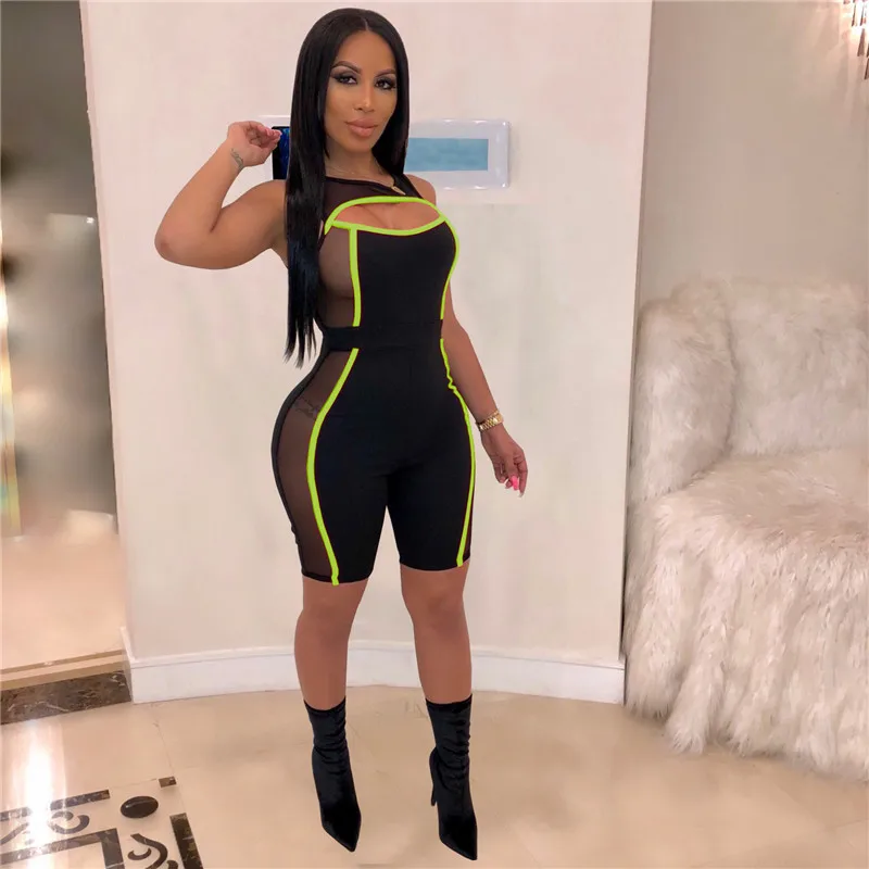 Sexy Women Sleeveless Mesh Patchwork Jumpsuit See Through Bodysuit One-piece Cut Off Hole Rompers Beach Sports Playsuit 
Sexy Women Sleeveless Mesh Patchwork Jumpsuit See Through Bodysuit One-piece Cut Off Hole Rompers Beach Sports Playsuit