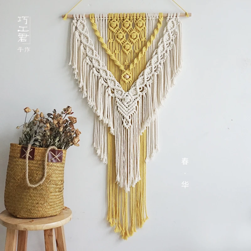 

Bohemian Macrame Wall Hanging Tapestry Nordic Hand Made Yellow and Beige Home Wall Hanging Decoration 55*95cm