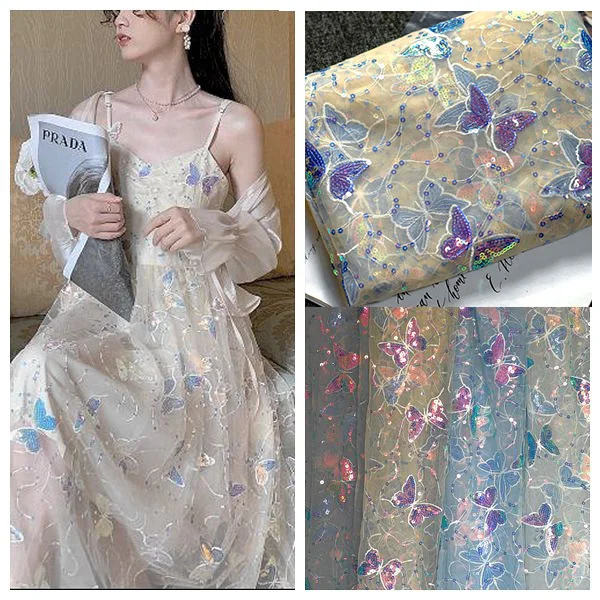 New Multi-color Sequins Butterfly Mesh Yarn Embroidered Beads Dress Children's Clothing Lace Fabric
New Multi-color Sequins Butterfly Mesh Yarn Embroidered Beads Dress Children's Clothing Lace Fabric