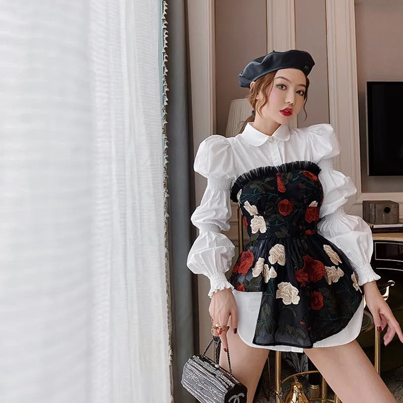Design sense retro shirt embroidered flower tube top two-piece summer blouse Hong Kong style temperament women's suit 2020
Design sense retro shirt embroidered flower tube top two-piece summer blouse Hong Kong style temperament women's suit 2020