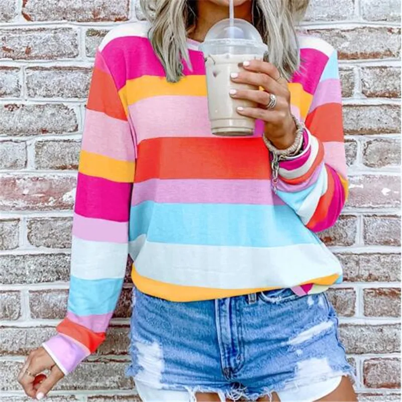 Rainbow Women Sweatshirt Autumn Colorful Rainbow Contrast Striped Long Sleeve Pullover Sweatshirt New Harakuju Jumper Loose Tops
Rainbow Women Sweatshirt Autumn Colorful Rainbow Contrast Striped Long Sleeve Pullover Sweatshirt New Harakuju Jumper Loose Tops