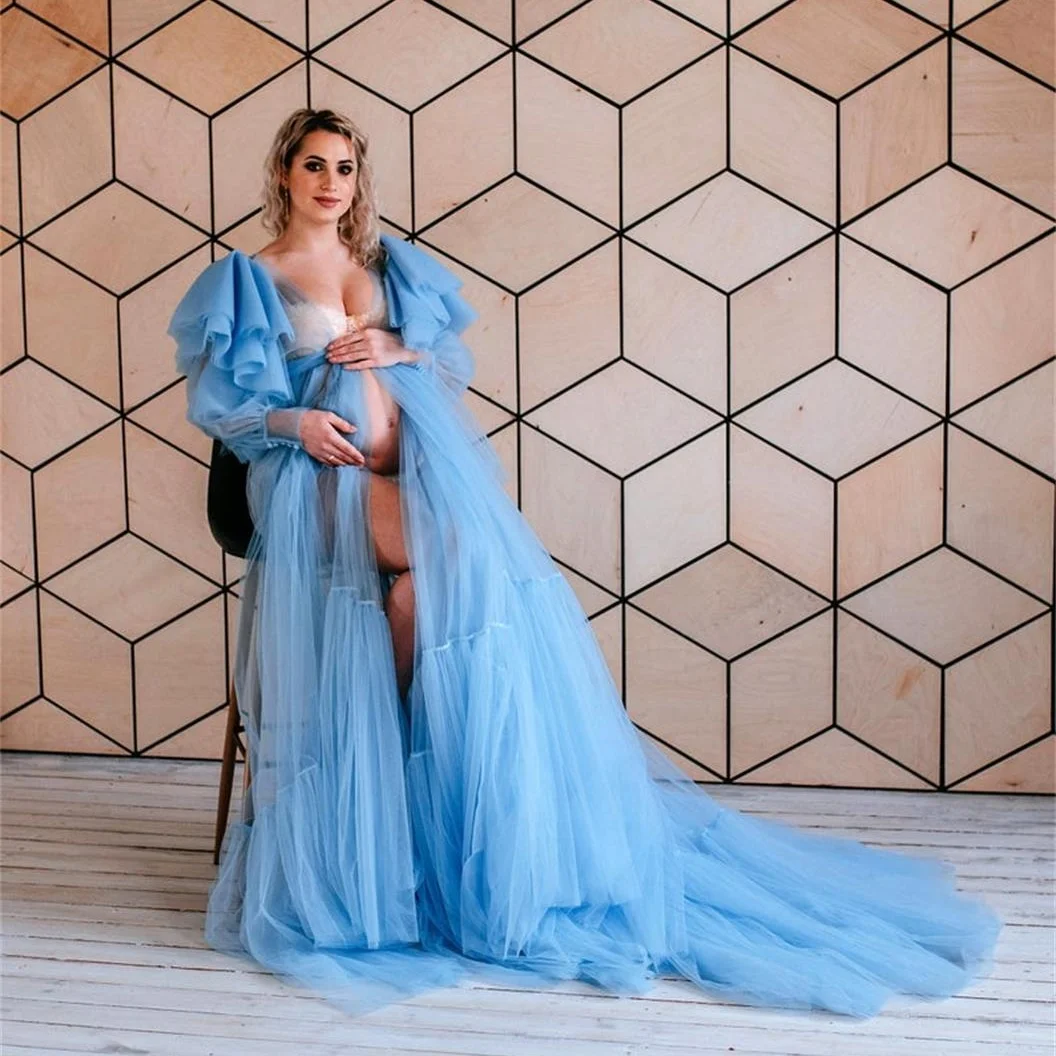 Light Blue Illusion Ruffles Celebrity Dress Bridal Long Sleeves Sleepwear Plus Size Party Nightgowns Robes Custom Made
Light Blue Illusion Ruffles Celebrity Dress Bridal Long Sleeves Sleepwear Plus Size Party Nightgowns Robes Custom Made