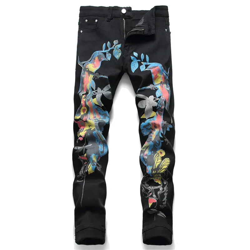 New stylish men jeans pants elastic slim fit straight black nightclub streetwear print magpie jean trousers boys hip hop fashion
New stylish men jeans pants elastic slim fit straight black nightclub streetwear print magpie jean trousers boys hip hop fashion
