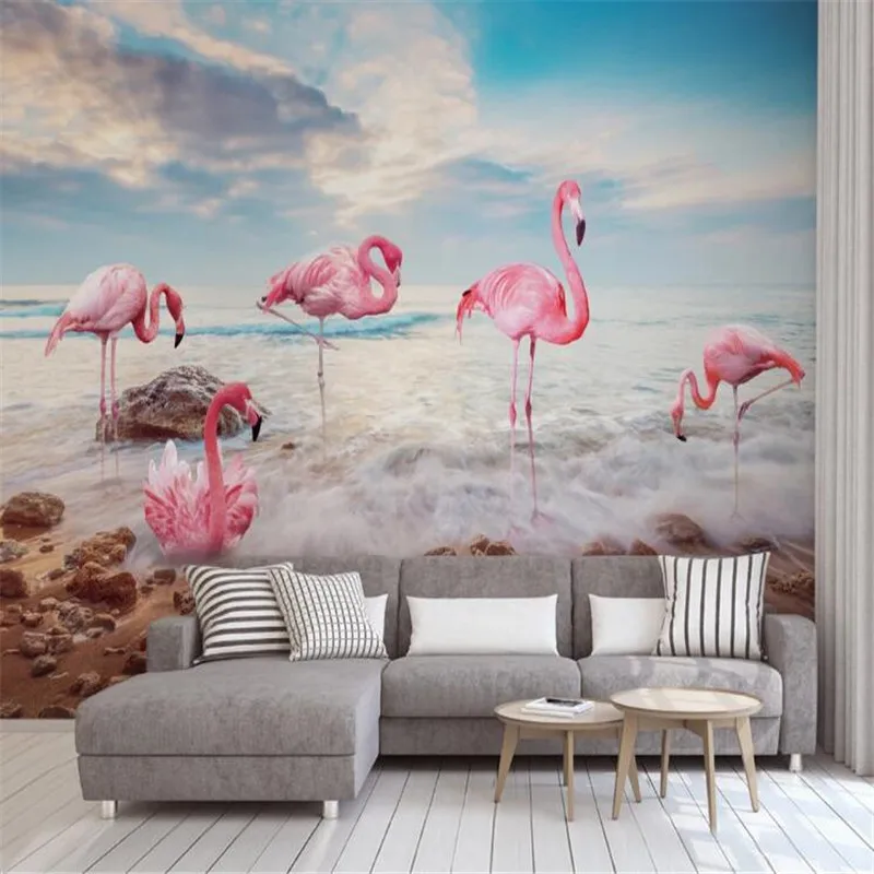 

Большие 3D обои Milofi, Настенные обои на заказ, скандинавский небольшой свежий закат, море, фламинго, идиллическое настроение, фоновая стена