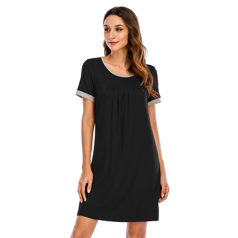 Ladies Pajamas Short-Sleeved Nightdresses Casual Home Wear Pleated Round Neck Pajamas Summer Nightdresses
Ladies Pajamas Short-Sleeved Nightdresses Casual Home Wear Pleated Round Neck Pajamas Summer Nightdresses
