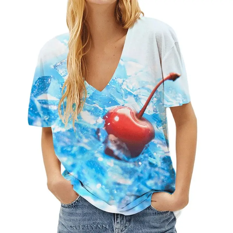 Realistic Fruit Printed Women's T-shirt Harajuku Short Sleeve 3D Graffiti Tshirts Summer Female V-neck Street Ladies Casual Tops
Realistic Fruit Printed Women's T-shirt Harajuku Short Sleeve 3D Graffiti Tshirts Summer Female V-neck Street Ladies Casual Tops