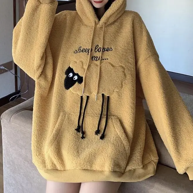 Harajuku Cartoon Sheep Cashmere Women'S Hooded Pullover Winter Fashion Loose Oversized Embroidered Wool Clothing 2021
Harajuku Cartoon Sheep Cashmere Women'S Hooded Pullover Winter Fashion Loose Oversized Embroidered Wool Clothing 2021