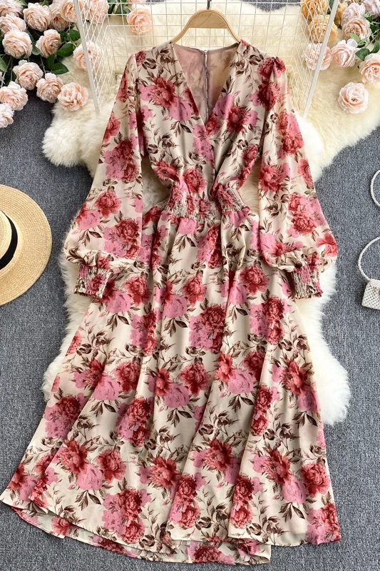Women's Elegant Floral V Neck Lantern Sleeve Floral Long Dress Ladies 2021 Spring Autumn Slim Waist Streetwear Holiday Dress
Women's Elegant Floral V Neck Lantern Sleeve Floral Long Dress Ladies 2021 Spring Autumn Slim Waist Streetwear Holiday Dress