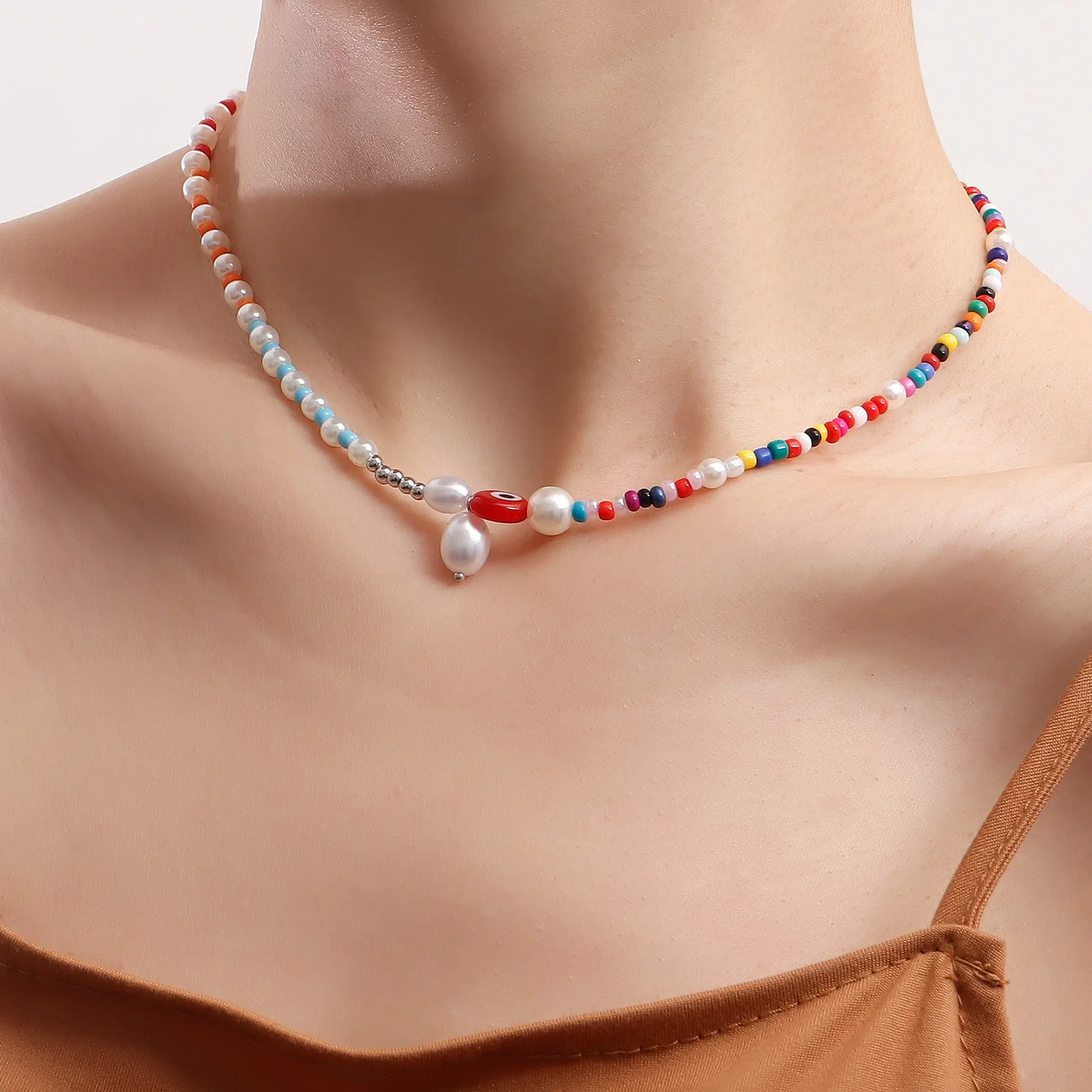 New Style Rice Bead And Pearl Stitching Necklace Necklace Bohemia Colorful Rice Bead Devil's Eye Pearl Mixed Necklace Female
New Style Rice Bead And Pearl Stitching Necklace Necklace Bohemia Colorful Rice Bead Devil's Eye Pearl Mixed Necklace Female