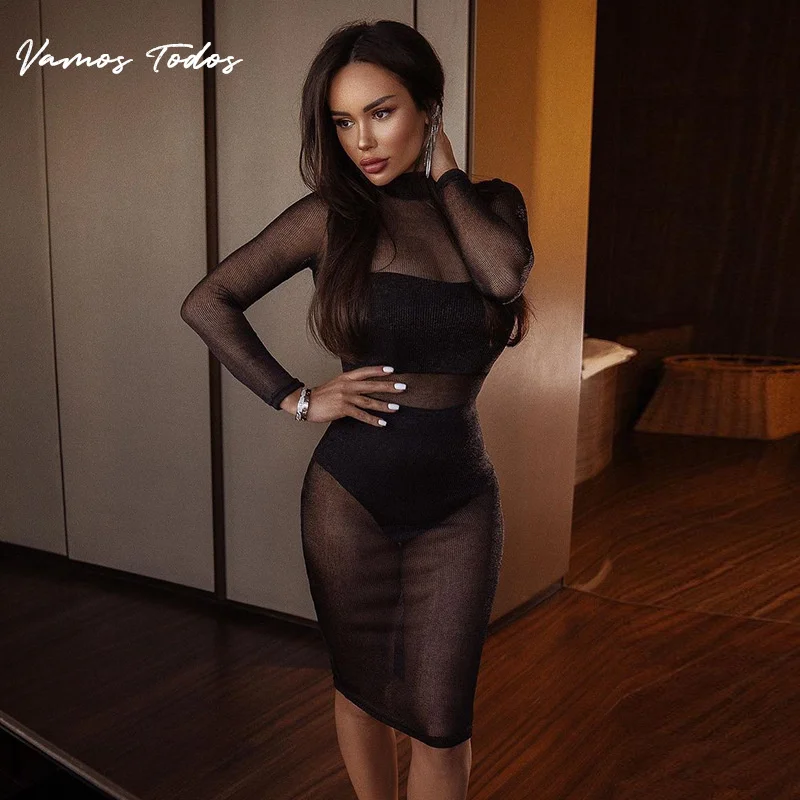 Long Sleeve Mesh Ruffled Black Dress See-though Bodycon Dress Women Fashion Sexy & Club Style 3 Piece Elegant Dresses for Women
Long Sleeve Mesh Ruffled Black Dress See-though Bodycon Dress Women Fashion Sexy & Club Style 3 Piece Elegant Dresses for Women