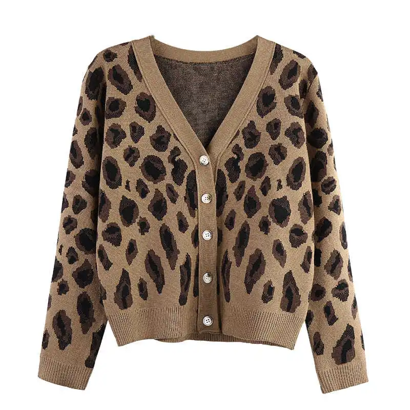 2021 new V-Neck long sleeve T-shirt women's sweater loose leopard cardigan coat short top
2021 new V-Neck long sleeve T-shirt women's sweater loose leopard cardigan coat short top