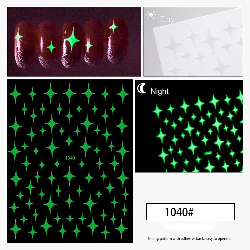 Noctilucent nail sticker starry star moon heart foil nail art decoration self glue disco dancing nail decal YJ014
Noctilucent nail sticker starry star moon heart foil nail art decoration self glue disco dancing nail decal YJ014