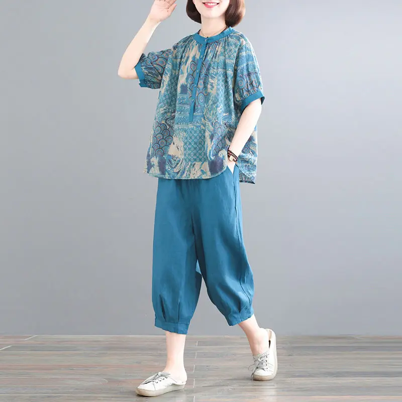 Women 2021 Summer Fashion Two Piece Suits Female New O-neck Printing Tops Ladies Loose Casual Trousers Sets K104
Women 2021 Summer Fashion Two Piece Suits Female New O-neck Printing Tops Ladies Loose Casual Trousers Sets K104